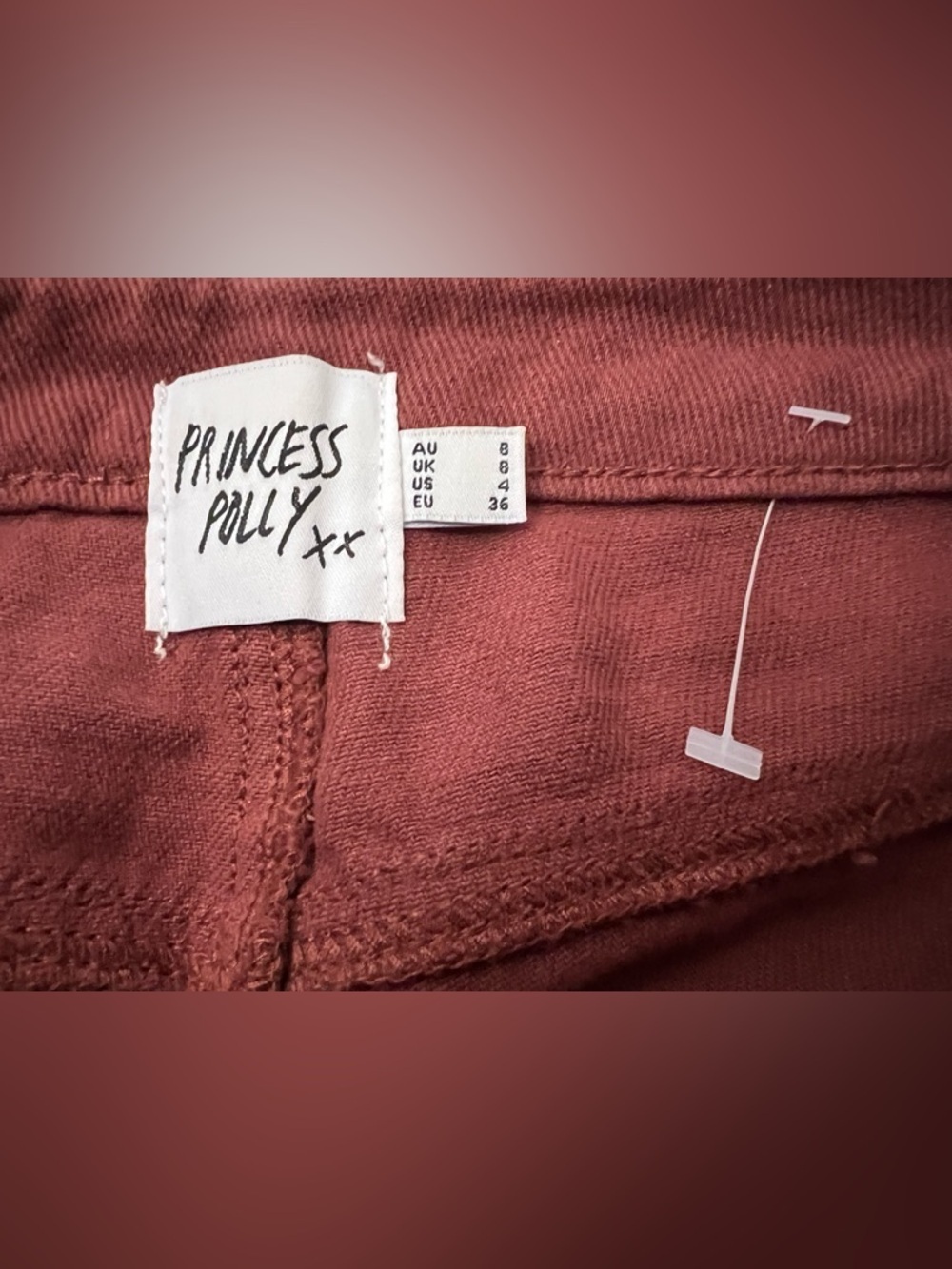 Princess Polly Addy Wide Leg Skater Streetwear Cargo Jeans in Burgundy Size 4 - Picture 5 of 7
